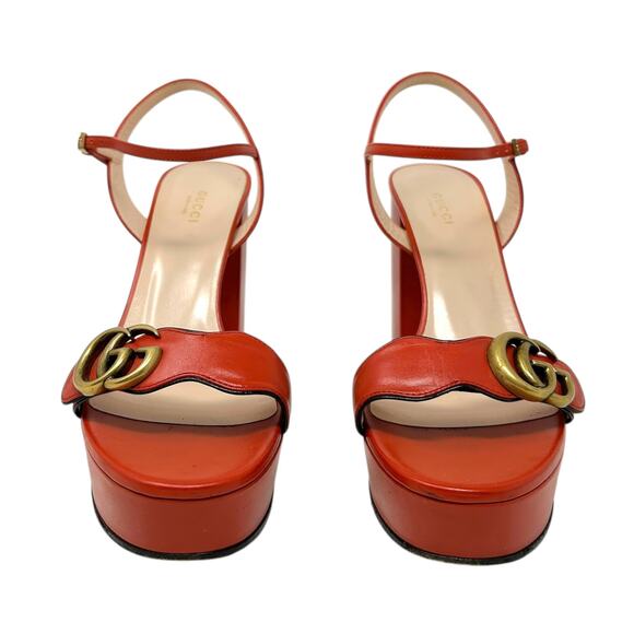 Gucci Double G Marmont Platform GG Sandals Heels Orange 39 - Picture 4 of 8